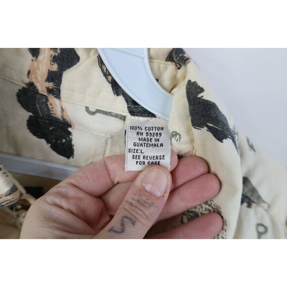 Vtg 90s Streetwear Mens Large Fishing Fish All Over Print Collared Button Shirt - Picture 6 of 11